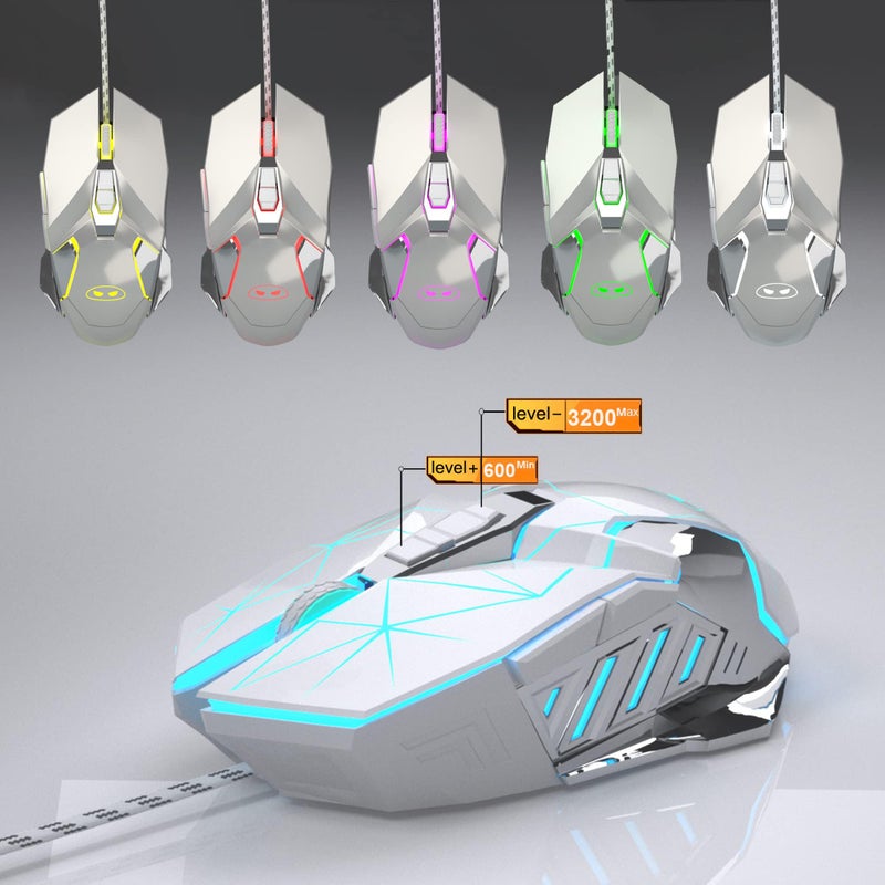 MageGee Typewriter Mechanical Gaming Keyboard and Mouse Combo, Retro Punk Round Keycaps RGB Rainbow Backlit Wired Keyboard for Game and Office, for Windows Laptop PC, Red Switches(White) - Image 5