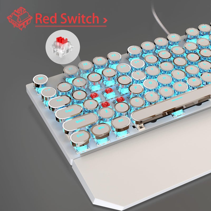 MageGee Typewriter Mechanical Gaming Keyboard and Mouse Combo, Retro Punk Round Keycaps RGB Rainbow Backlit Wired Keyboard for Game and Office, for Windows Laptop PC, Red Switches(White) - Image 4