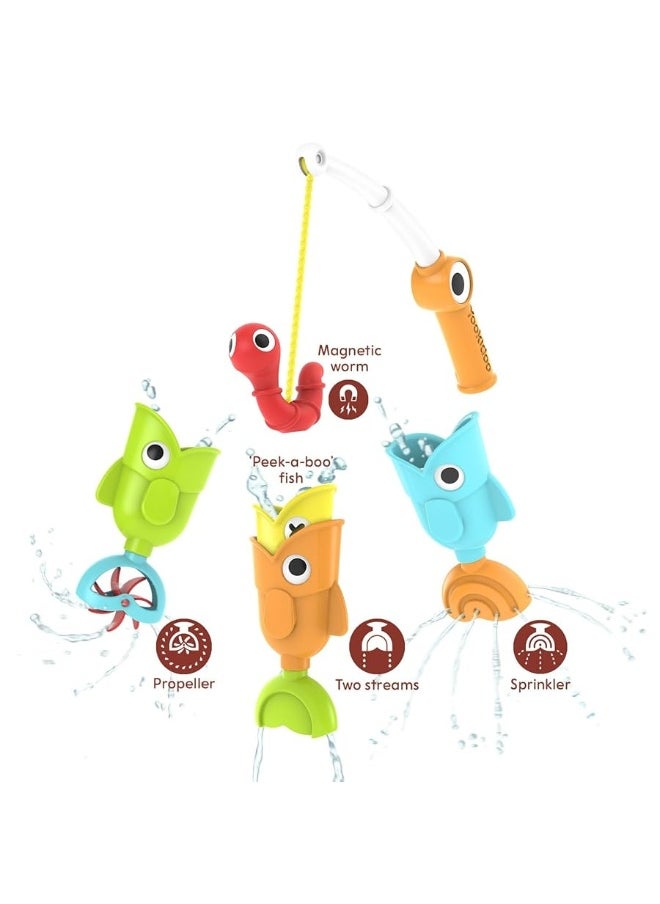Yookidoo Yookidoo Toddler Baby Bath Magnetic Fishing Game Toy with Water Effects (Ages 2+) Includes 3 Moving Fish, Worm & Fishing Pole (4pc) Floating Fish Playset for Bath Time or Pool (Mold Free)  - Image 4