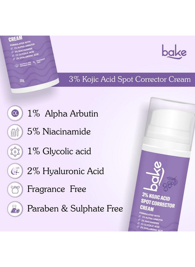 BAKE 3% Kojic Acid Spot Corrector Cream with Alpha Arbutin for Pigmentation, Dark Spots, Under Eye Circles & Even Skin Tone - 30g - Image 3