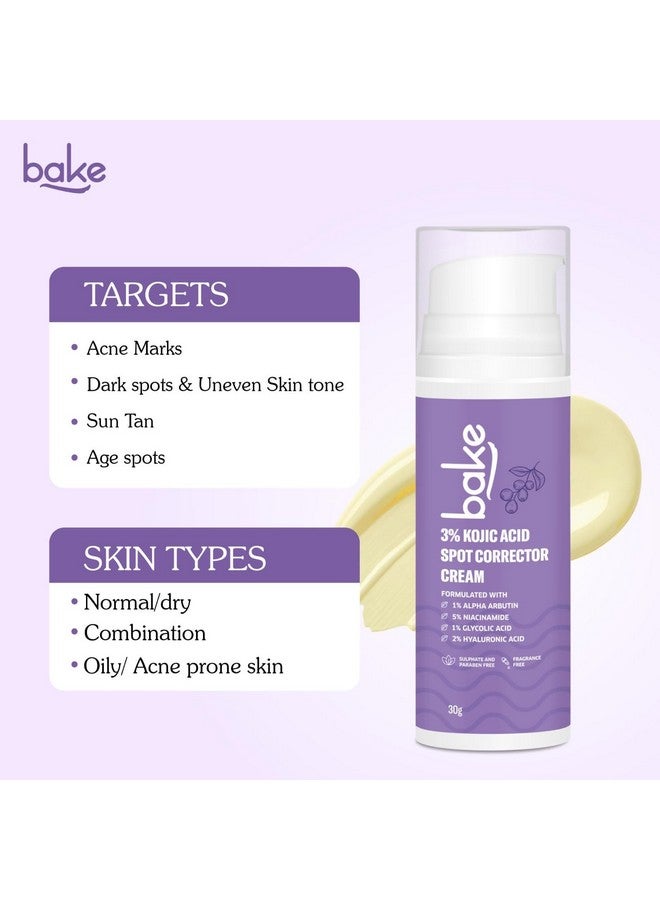 BAKE 3% Kojic Acid Spot Corrector Cream with Alpha Arbutin for Pigmentation, Dark Spots, Under Eye Circles & Even Skin Tone - 30g - Image 5