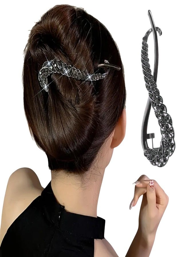 LYKAA Banana Clips for Hair Metal Rhinestone French Barrette Hair Clips | Korean Stylish Hair Accessories for Women & Girls | Bun Maker Hair Clip | Multicolor Rhinestone Design – 1Pc,Black - Image 1