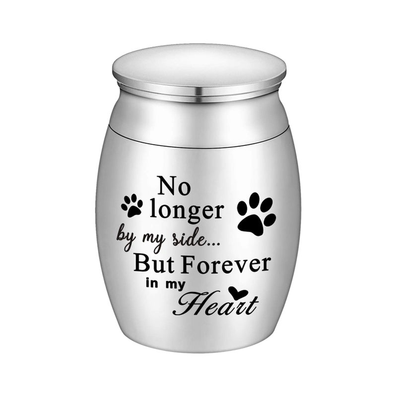 XIUDA 157 inches Mini Pet Memorial Small Urns for Dog and Cat Ashes Stainless Steel Cremation Urn Pet Paw Print Keepsake Urn for Ashes No Longer by My Side Forever in My Heart