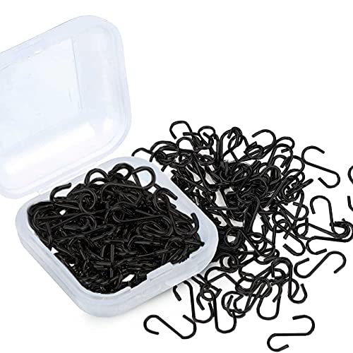 Shappy 200 Pieces 0.55 Inch Mini S Hooks Connectors Metal S Shaped Hooks Wire Hanging Hangers with Storage Box for DIY Crafts Hanging Jewelry Key Chain Tags (Black) - Image 1