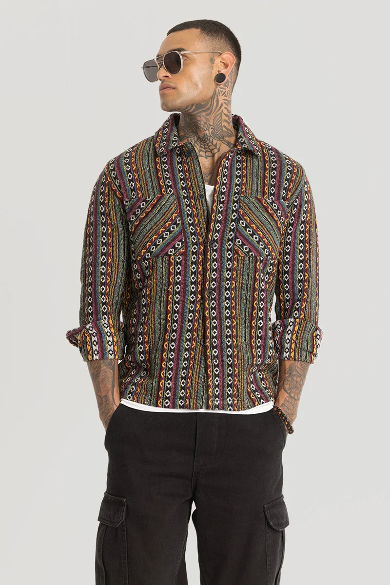 SNITCH Multicolour Geometric Long Sleeve Relaxed Streetwear Overshirt