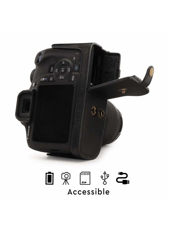 MegaGear MG1607 Ever Ready Leather Camera Case Compatible with Canon EOS 2000D (18-55mm) - Black - Image 4