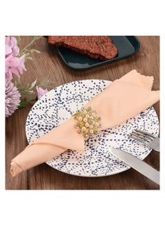 KASTWAVE Golden Napkin Rings 6Pcs Flower Pearl Rhinestone Napkin Ring Holder for Wedding Party Home Kitchen Dining Table Linen Accessories Hotel Pearl Napkin Ring Diamond Napkin Buckle Metal Napkin Ring  - Image 2