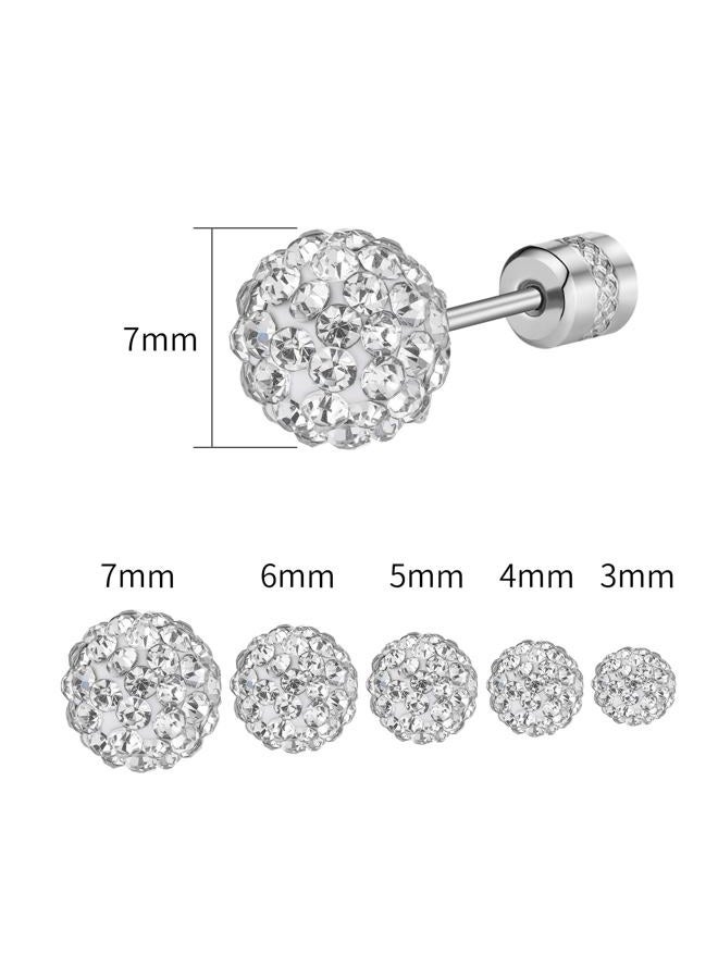 AILife 5 Pairs Stud Earrings for Women Disco Ball Crystal Earrings Set Hypoallergenic Sparkly Cubic Zirconia Silver Ball Earring Studs - 5 Sizes, Stainless Steel, Cubic Zirconia - Image 3