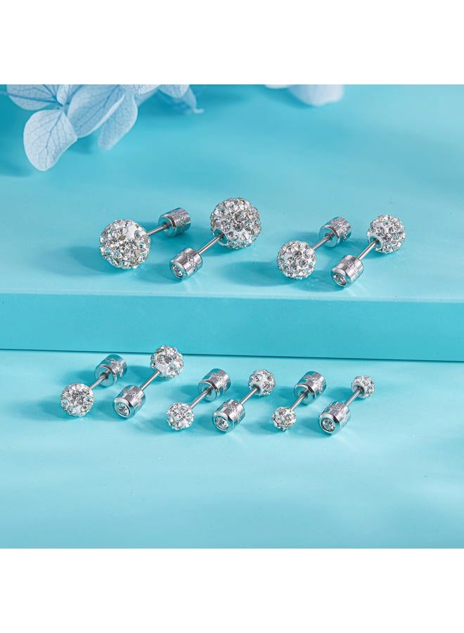 AILife 5 Pairs Stud Earrings for Women Disco Ball Crystal Earrings Set Hypoallergenic Sparkly Cubic Zirconia Silver Ball Earring Studs - 5 Sizes, Stainless Steel, Cubic Zirconia - Image 2