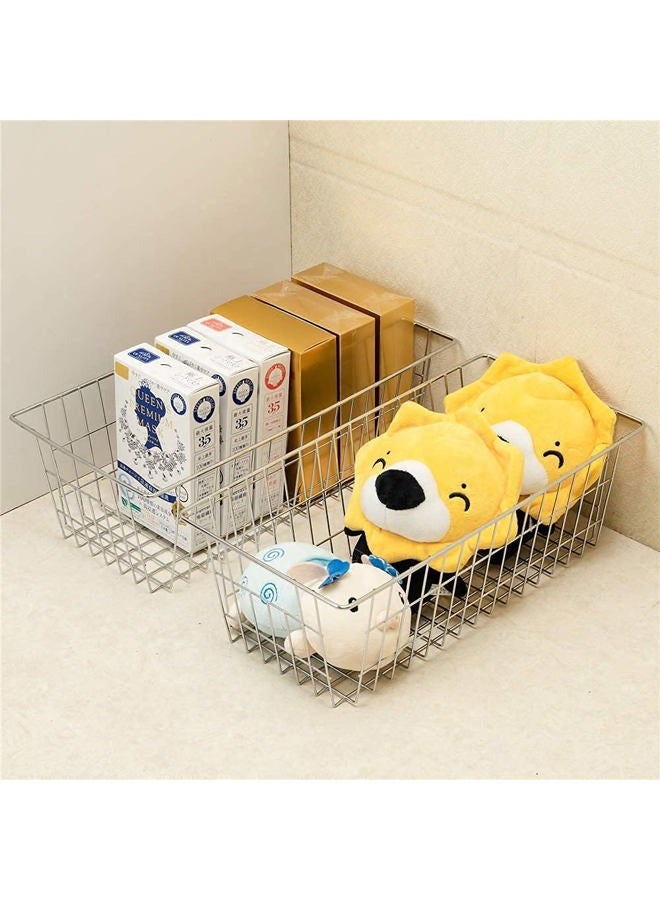 Slideep Farmhouse Wire Organizer Storage Bin Basket with Handles, Food Storage for Kitchen Cabinets, Pantry, Closet, Bedroom, Bathroom, Office 3 Pack - Image 3