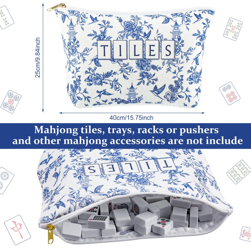 Sunnymove Empty Mahjong Bags Set for Tiles and Racks 24x13 Inch American Mahjong Carrying Bag Tote Tiles Bag Drawstring Protective Sleeve for Rack Pusher Party Travel, Case Only(Classic Chinoiserie) - Image 3