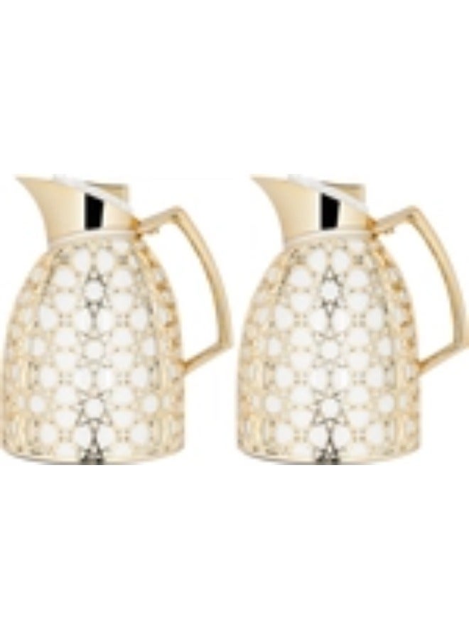 Alsaif Gallery Al Saif Gallery Andalusia thermos set, 0.75/1 liter, Islamic pattern, glass inner case, plastic outer case - white and gold - Image 1