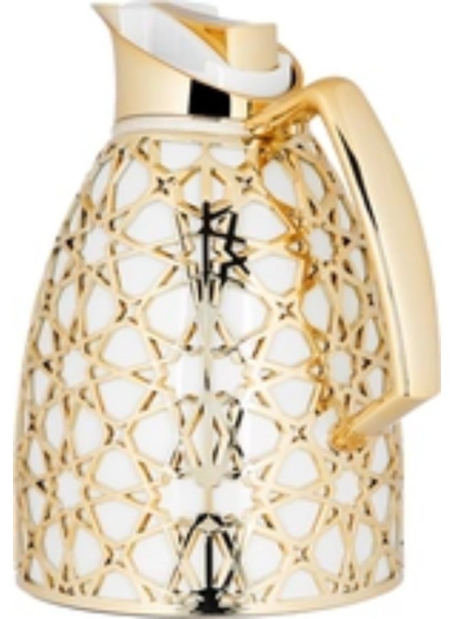 Alsaif Gallery Al Saif Gallery Andalusia thermos set, 0.75/1 liter, Islamic pattern, glass inner case, plastic outer case - white and gold - Image 3