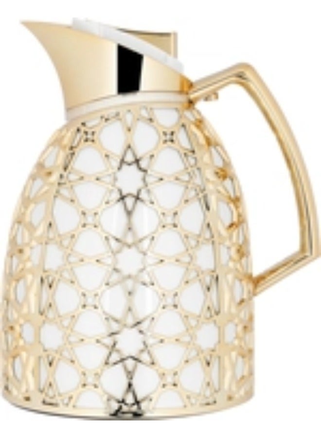 Alsaif Gallery Al Saif Gallery Andalusia thermos set, 0.75/1 liter, Islamic pattern, glass inner case, plastic outer case - white and gold - Image 4