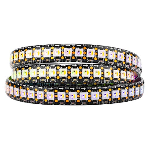 BTF-LIGHTING RGBW RGB+Natural White SK6812 (Similar WS2812B) Individually Addressable 3.3ft 1m 144(2X72) LEDs Flexible 4 Colors in 1 LED Dream Color LED Strip IP65 Waterproof DC5V Black PCB - Image 1