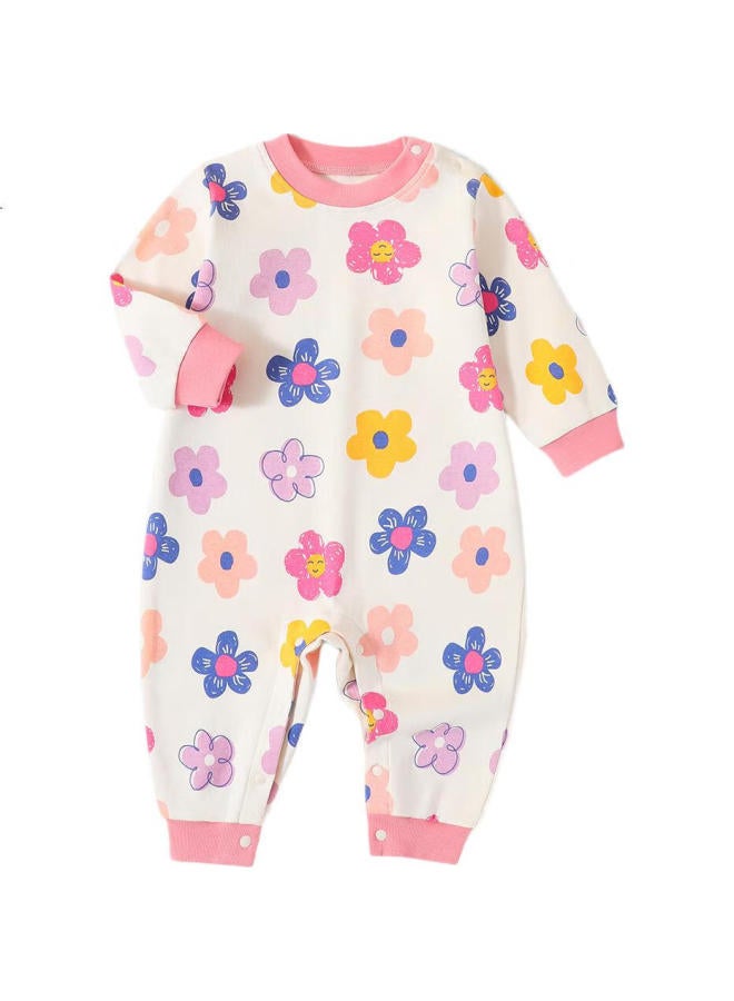 Yuzhaolin Baby Romper Spring Season Uni Infant Pure Cotton Pajamas Long Sleeve Bodysuit Children's Clothing, Full Print Floral Pattern - Image 3