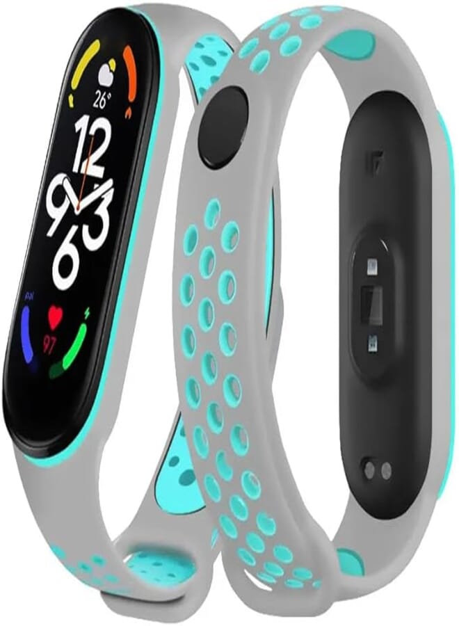 Next store Silicone Sport Strap Compatible with Mi Band 5 / Mi Band 6 Breathable Replacement Strap Compatible with Xiaomi Mi Band 5 6 Smart Watch, One Size (Grey/Turquoise)