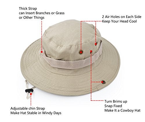 UltraKey Outdoor Wide Brim Sun Protect Hat, Classic US Combat Army Style Bush Jungle Sun Cap for Fishing Hunting Camping Beige 3 - Image 3