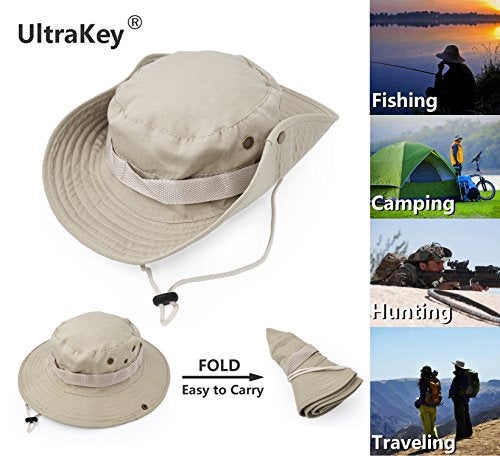 UltraKey Outdoor Wide Brim Sun Protect Hat, Classic US Combat Army Style Bush Jungle Sun Cap for Fishing Hunting Camping Beige 3 - Image 2