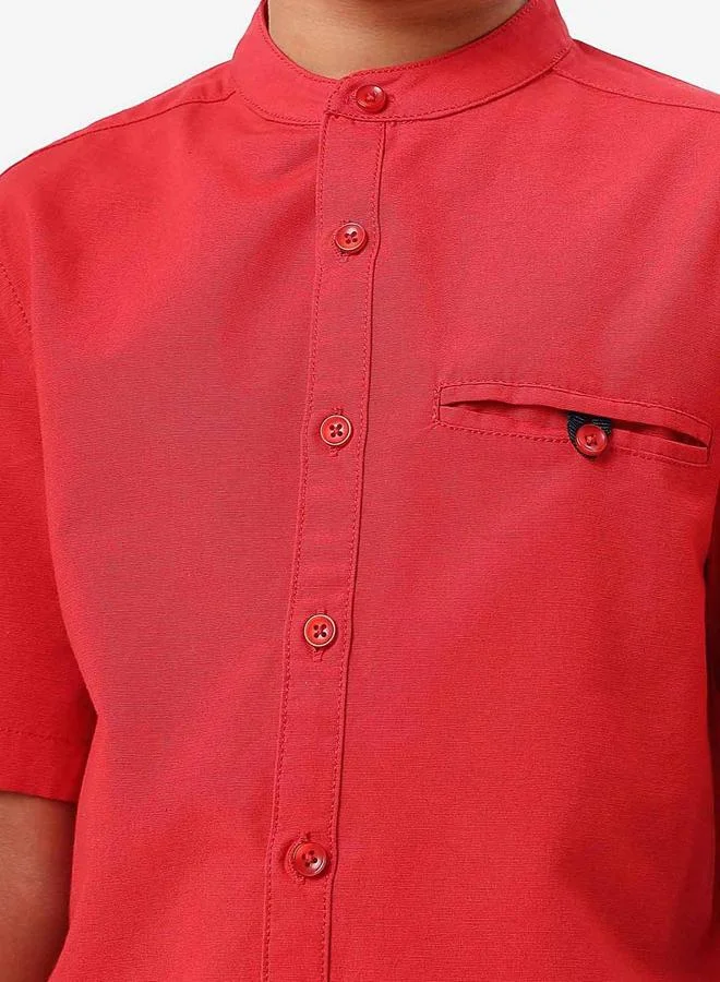 بونكيدز Regular Long Sleeve Printed Red Cotton Shirt 100 % Cotton