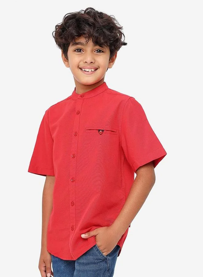 بونكيدز Regular Long Sleeve Printed Red Cotton Shirt 100 % Cotton