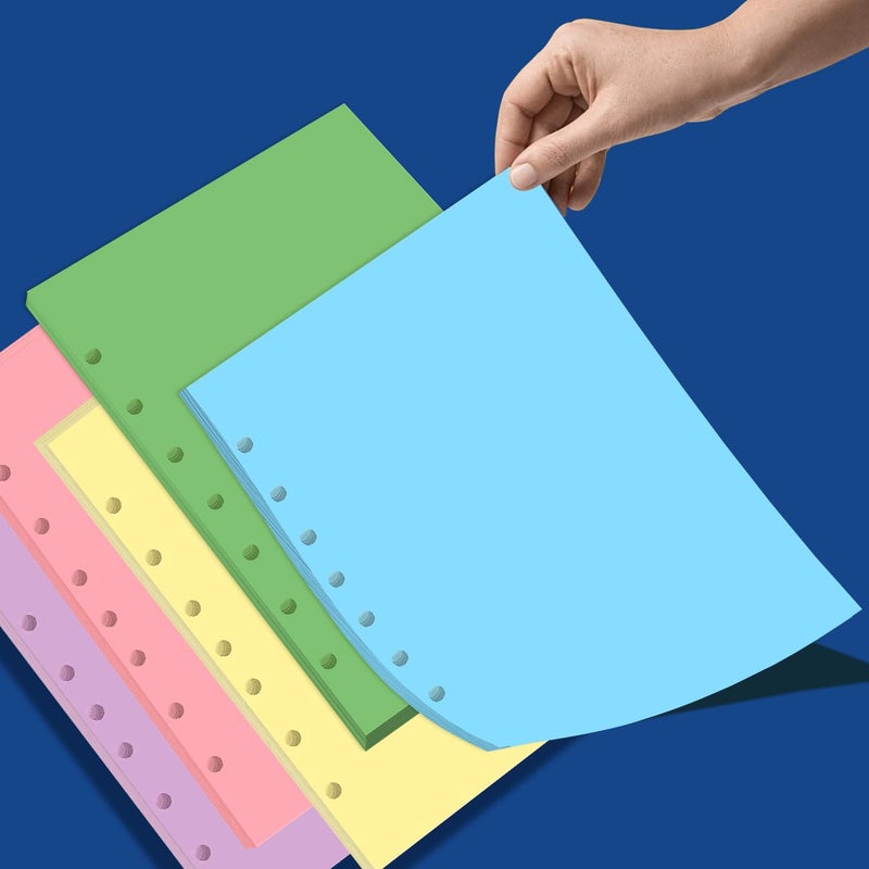 Yaridar Mini Binder 5 Colorful Blank Paper for 3 or 7 Ring Binders - 100 Sheets/200 Pages Loose Leaf Paper Line Refills, Per Color 20 Sheets, Desk Size 4, 5.8" x 8.5" - Image 5