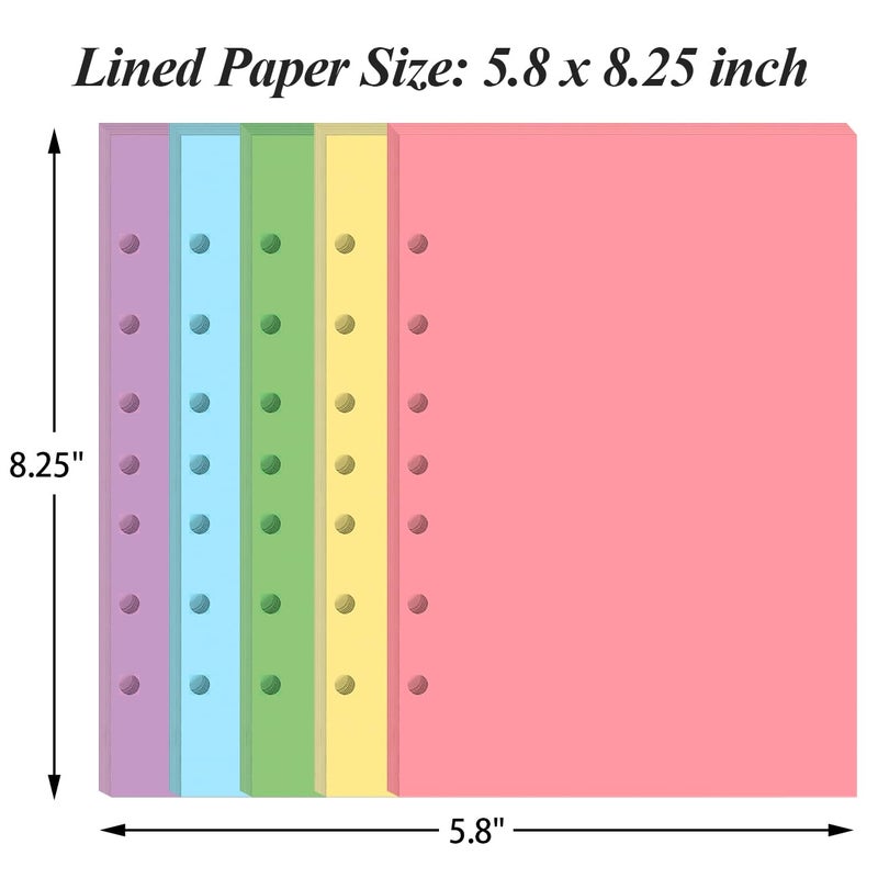 Yaridar Mini Binder 5 Colorful Blank Paper for 3 or 7 Ring Binders - 100 Sheets/200 Pages Loose Leaf Paper Line Refills, Per Color 20 Sheets, Desk Size 4, 5.8" x 8.5" - Image 4