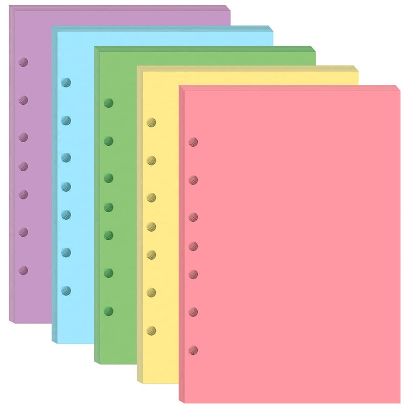 Yaridar Mini Binder 5 Colorful Blank Paper for 3 or 7 Ring Binders - 100 Sheets/200 Pages Loose Leaf Paper Line Refills, Per Color 20 Sheets, Desk Size 4, 5.8" x 8.5" - Image 1