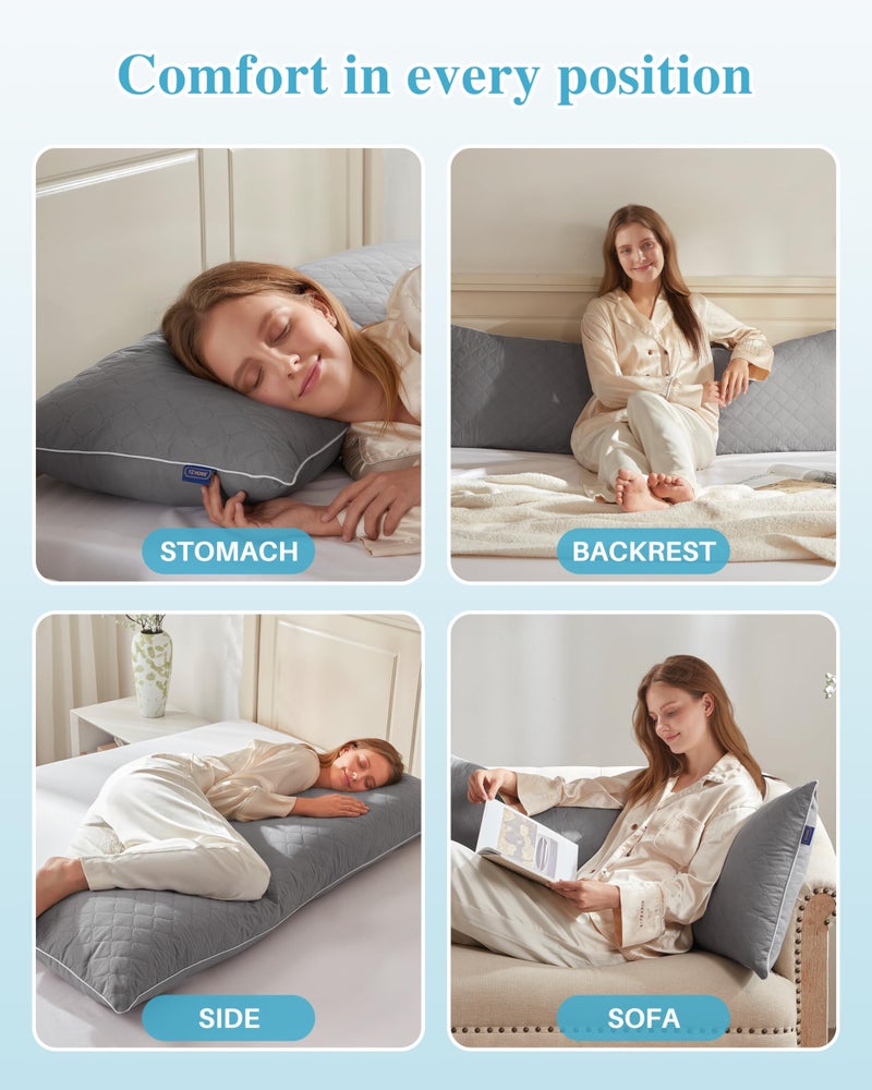 YZ HOME Long Body Pillow for Adults - Firm Body Pillow Insert with Shredded White Memory Foam, Adjustable Height, Soft Support for Side Sleeping, Pregnant Women, Washable (Grey, 20x54 Inch) - Image 4