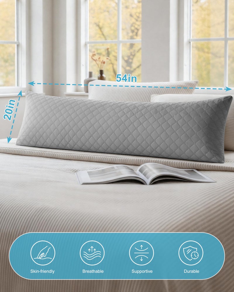 YZ HOME Long Body Pillow for Adults - Firm Body Pillow Insert with Shredded White Memory Foam, Adjustable Height, Soft Support for Side Sleeping, Pregnant Women, Washable (Grey, 20x54 Inch) - Image 5