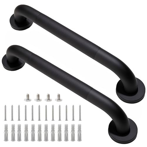 Rackickyer Shower Grab Bar, 2 Pack 16 Inch Black Bathroom Grab Bar, 1.25" Diameter 304 Stainless Steel Anti-Slip Grab Bars for Bathtubs and Showers, Handicap Shower Grab Bar for Seniors Elderly - Image 1