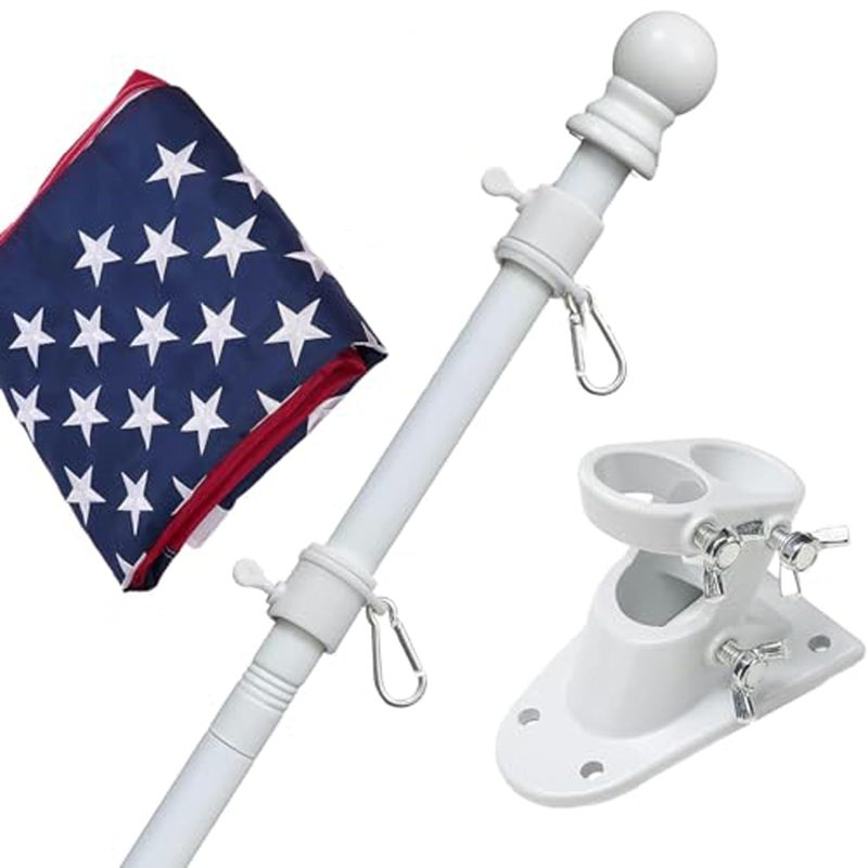 Flag Poles for Outside House with American Flag 3x5 Flag Pole Kit includes 6ft Tangle Free House Flag PoleEmbroidered US FlagHolder BracketResidential Flag Pole for HousePorchOutdoorWhite