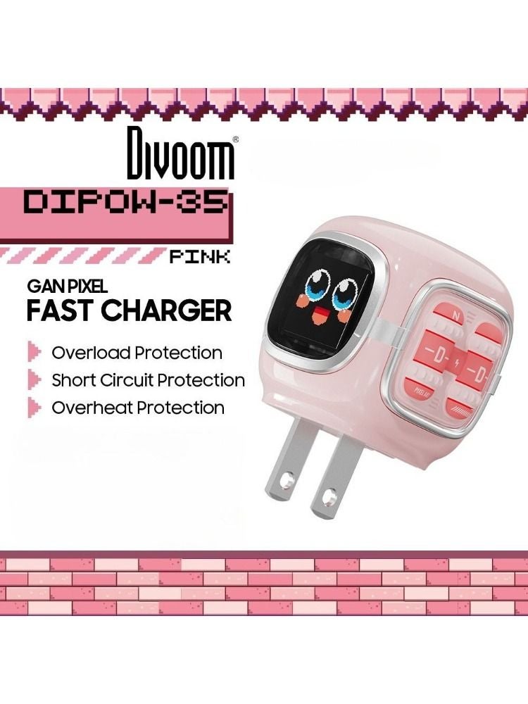 Divoom Dipow-35 GaN Pixel Fast Charger, 35W High-Speed Wall Charger, Cloud Pink - Image 1