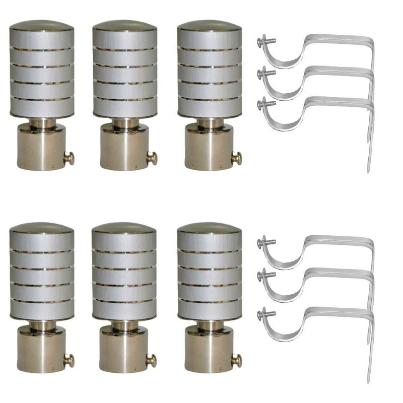 Welson Stainless Steel Curtain Bracket with Support 1 Inch Rod Pocket Finials Rod Support Fittings Curtain Rod Holder 3 Pair Silver Durable Window Decor Solution for Elegant Home Interiors