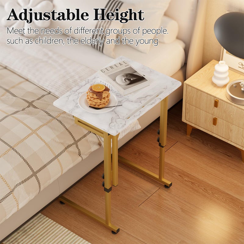 Katrawu Folding tv Tray Dinner Snack Table,6 Height Adjustable Slide Under Couch Side Table, Portable Small Foldable C-Shaped End Table for Eating with Sturdy MDF Top,No Assembly(White Marble+Gold) - Image 5