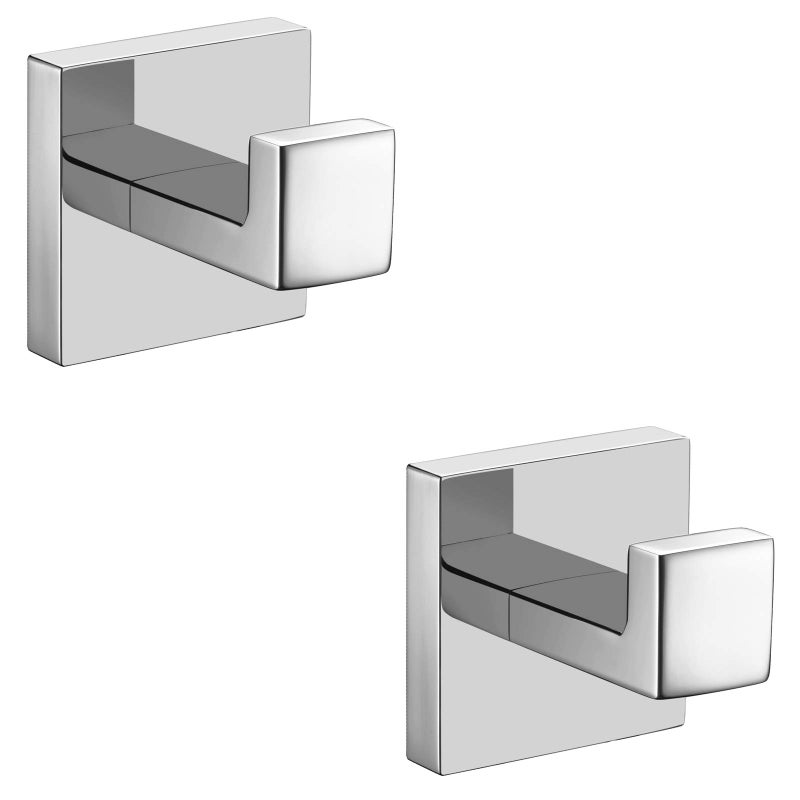 Nolimas Towel Hook Stainless Steel Bathroom Rustproof Clothes Towel Coat Hook Wall Mounted Square Toilet Kitchen Heavy Duty Door Hanger 2 Pack Chrome Polished