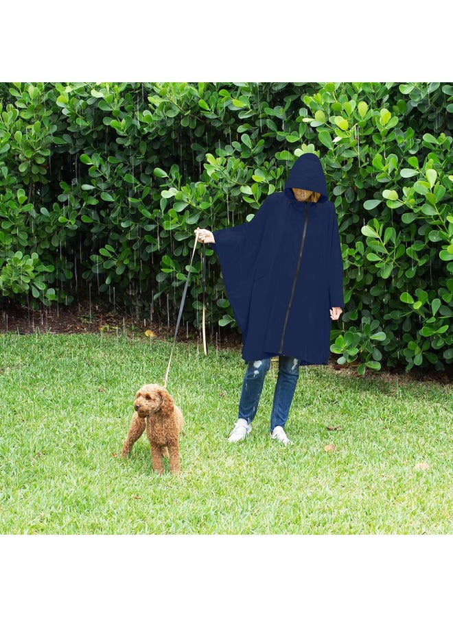 Lingito Heavy Duty Rain Poncho for Backpacking, Waterproof Lightweight for Adults, Military, Emergency, Camping, Men, Women, Round Navy Blue, One size - Image 3