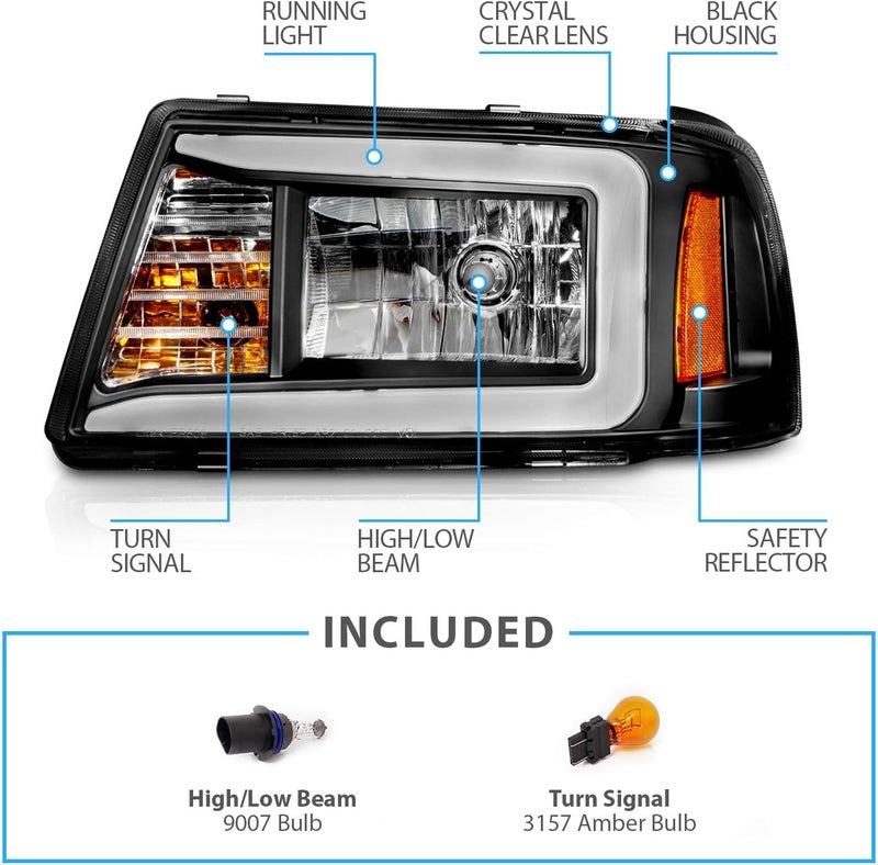 AmeriLite Black Replacement Headlights with Corner Lamp Set for 2001-2011 Ford Ranger - Image 4