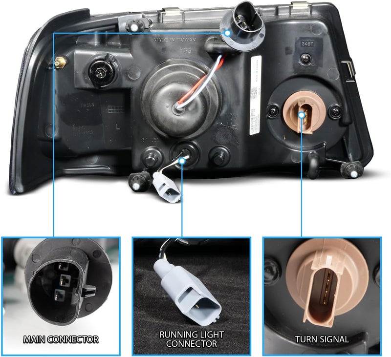 AmeriLite Black Replacement Headlights with Corner Lamp Set for 2001-2011 Ford Ranger - Image 5
