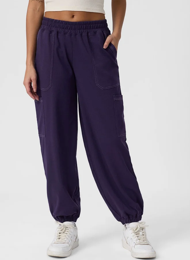 The Souled Store Berry Women Solid Baggy Cargo Joggers