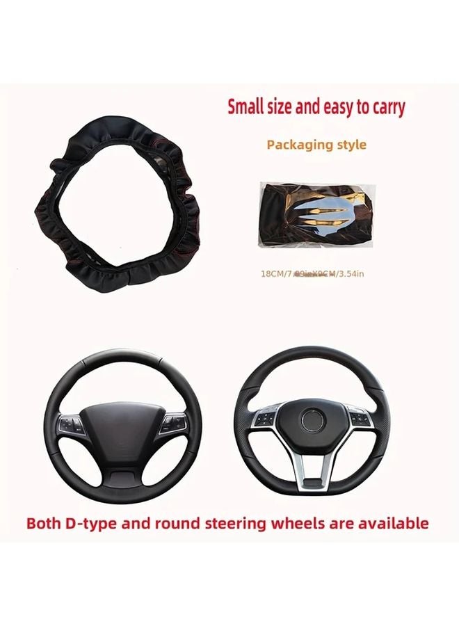 Black Green PU Leather Perforated Steering Wheel Cover For 37 38cm Cars All Season - Image 2