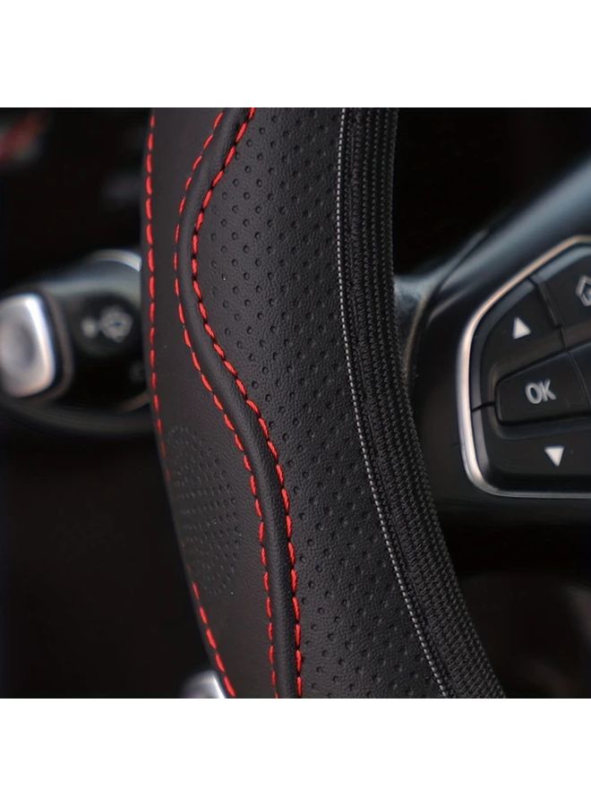 Black Green PU Leather Perforated Steering Wheel Cover For 37 38cm Cars All Season - Image 4
