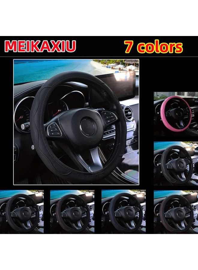 Black Green PU Leather Perforated Steering Wheel Cover For 37 38cm Cars All Season - Image 1