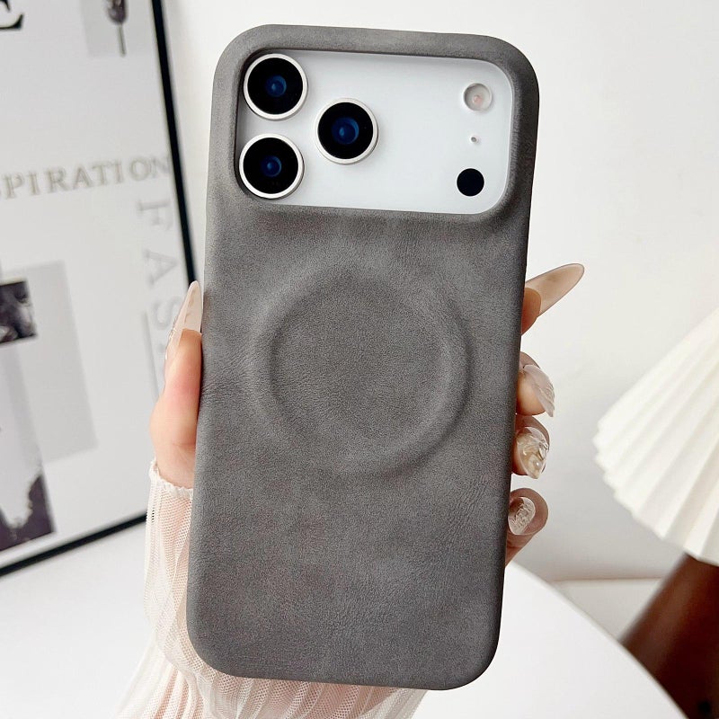 إيروريكس جراب هاتف مغناطيسي من جلد الغنم لهاتف iPhone 17 Pro Max MagSafe (رمادي) - Image 1