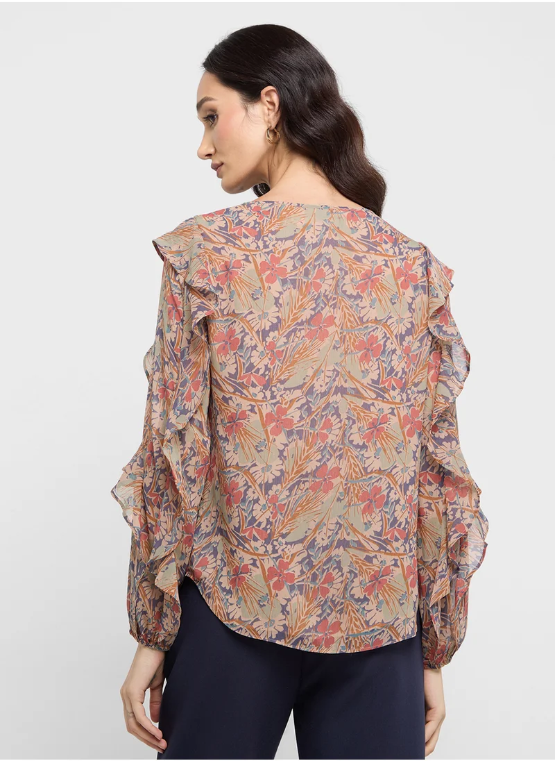 لورين رالف لورين Ruffle Printed Top