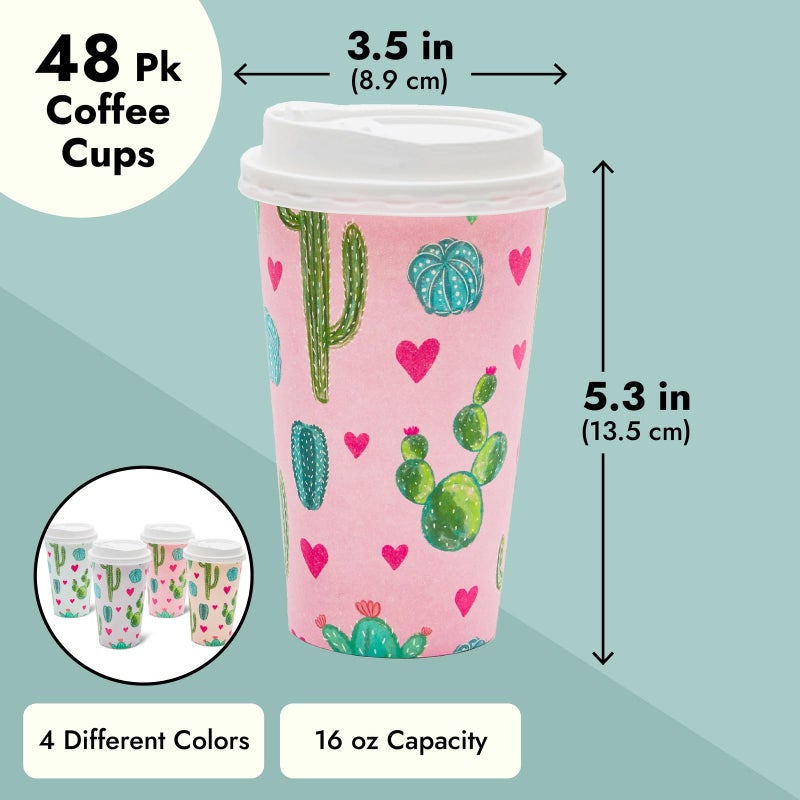 BLUE PANDA 48 Pack Disposable 16oz Coffee Cups with Lids - Cactus Party Supplies - Paper To Go Cup for Themed Birthday Parties  Weddings  Baby Showers - Image 3