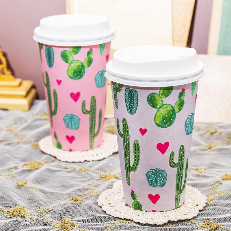 BLUE PANDA 48 Pack Disposable 16oz Coffee Cups with Lids - Cactus Party Supplies - Paper To Go Cup for Themed Birthday Parties  Weddings  Baby Showers - Image 1