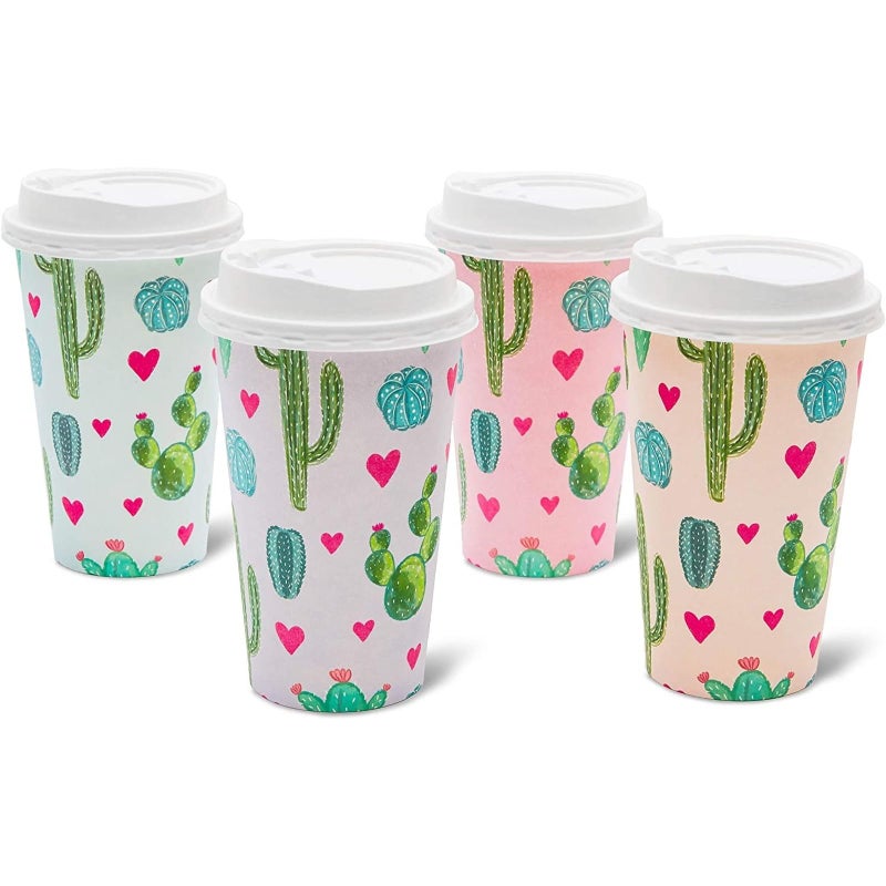 BLUE PANDA 48 Pack Disposable 16oz Coffee Cups with Lids - Cactus Party Supplies - Paper To Go Cup for Themed Birthday Parties  Weddings  Baby Showers - Image 4