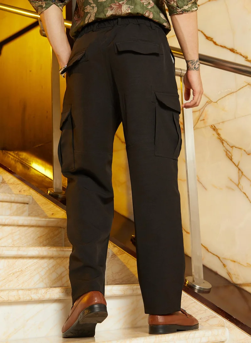 كامبوس سوترا Men's Midnight Black Straight-Fit Cargo Trousers
