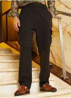 Campus Sutra Men's Midnight Black Straight-Fit Cargo Trousers  - Image 2